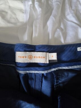 Tory Burch Woman's Dark Blue Slacks with Branded Waist Label